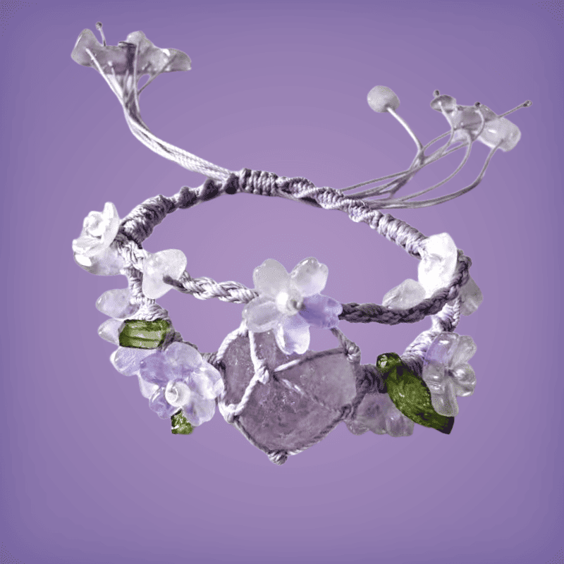 Macrame Crystal Bracelet 1 Stone With Double Layers Floral
