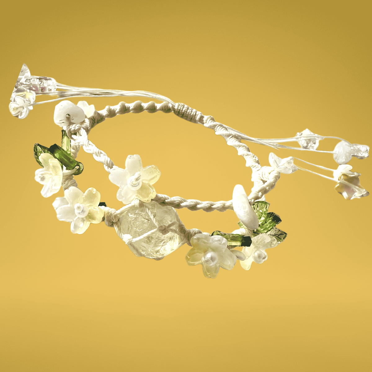 Macrame Crystal Bracelet 1 Stone With Double Layers Floral