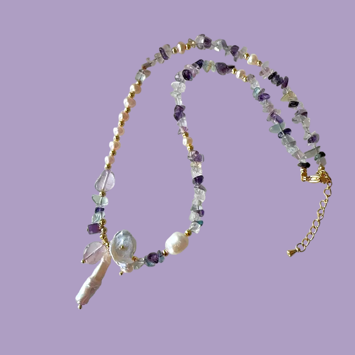 Purple Rain Natural Stone Necklace Bracelet Set