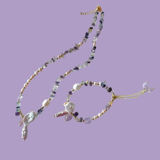 Purple Rain Natural Stone Necklace Bracelet Set